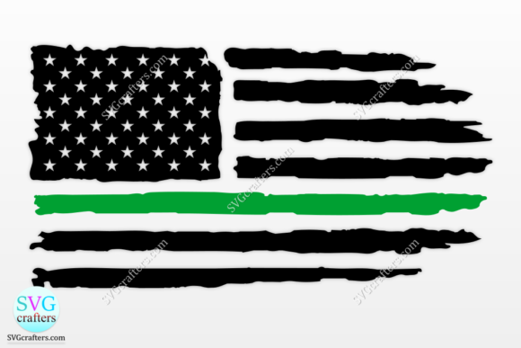 American Distressed Flag Thin Green Line Graphics for Crafts