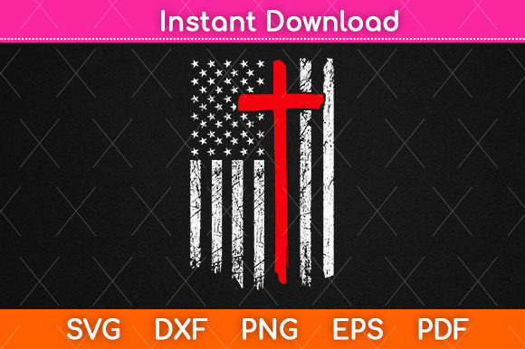 American Flag with Cross Svg Design: Graphics & Crafts