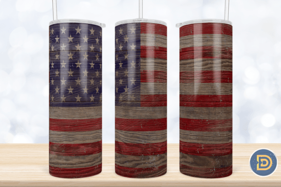 American Flag Wood Sublimation PNG 20Oz