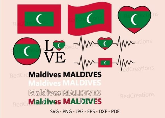 Maldives Flag Svg Bundle, Love, Waving
