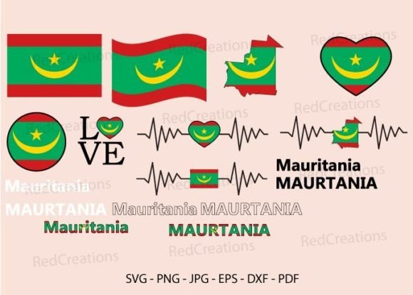 Mauritania Flag Svg, Love, Heart, Waving