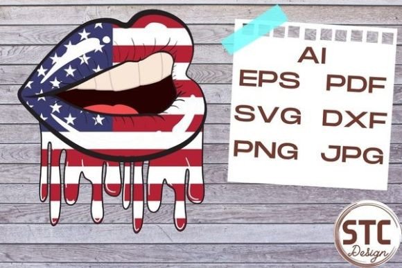 Sexy Lips Dripping American Flag Graphics & Crafts