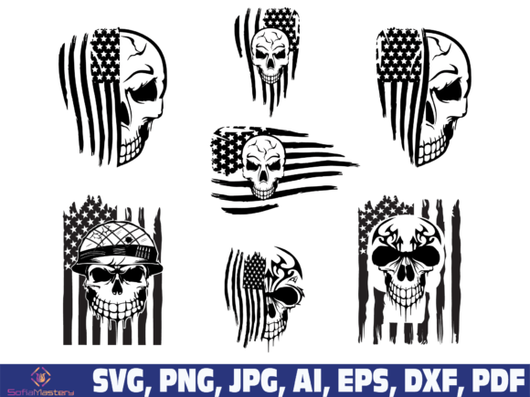 USA Skull Flag Tattered Distressed Svg Graphics